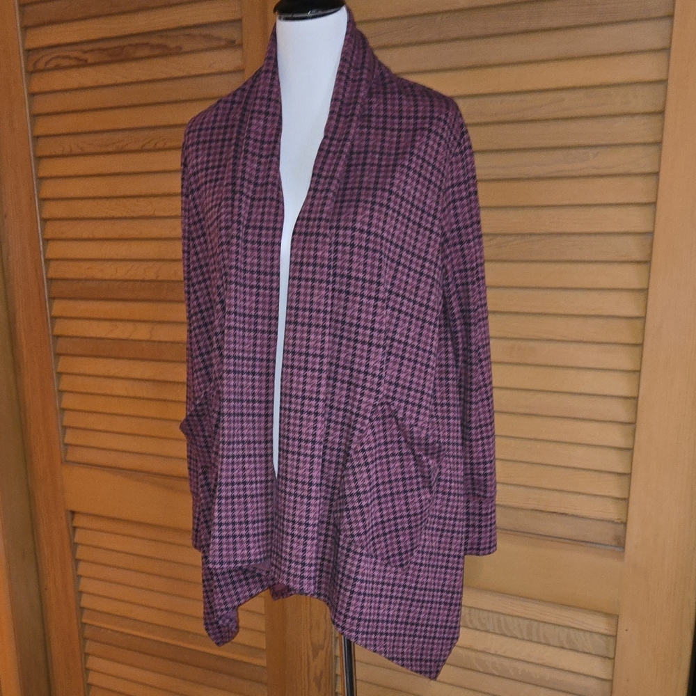 Purple and Black Checkered Open Cardigan